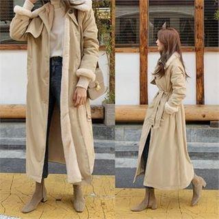 Flap-front Faux-fur Coat With Sash