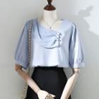 Elbow-sleeve Skew Neck Blouse