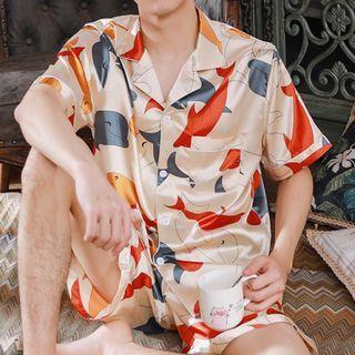 Loungewear Set : Short-sleeve Dolphin Print Shirt & Shorts