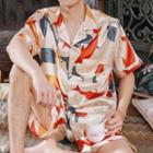 Loungewear Set : Short-sleeve Dolphin Print Shirt & Shorts