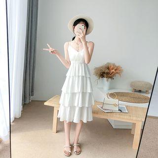 Layered Sleeveless V-neck Chiffon Dress