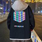 Lettering Cube Print Hooded Jacket