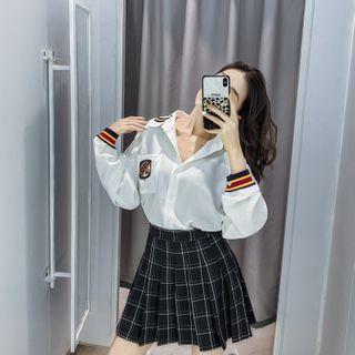 Badged Shirt / Plaid Skirt / Set