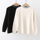 Letter Embroidered Mock-neck Sweatshirt