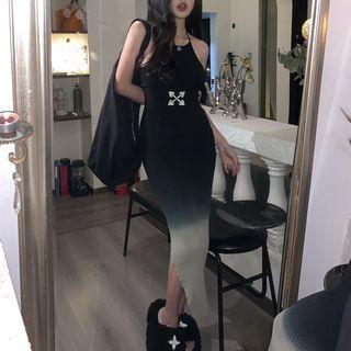 Halter Gradient Midi Bodycon Dress