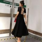 Cross Back Short-sleeve Midi A-line Dress Black - One Size