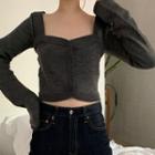 Knitted Cropped Square-neck Cardigan Gray - One Size