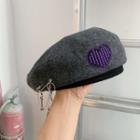 Heart Embroidered Beret Hat