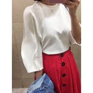 Puff-sleeve Round-neck T-shirt