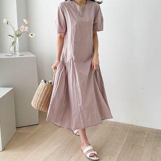Shirred Long Trapeze Dress