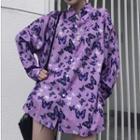 Long-sleeve Butterfly Print Shirt Purple - One Size