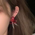 Faux Crystal Heart & Bow Dangle Earring 1 Pair - 0701a - Red - One Size