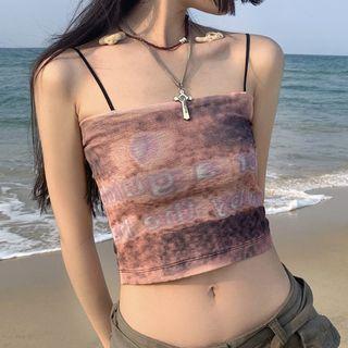 Print Crop Camisole Top Pink - One Size