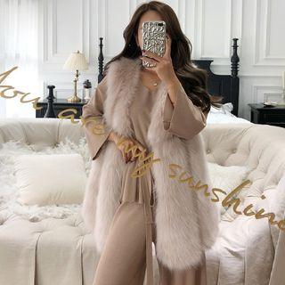 Faux Fur Long Vest Almond - One Size