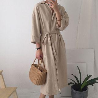Plain Midi Linen Shirt Dress