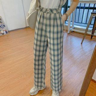 Plaid Straight-cut Jumper Pants