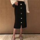 Midi Buttoned Slit Knit Skirt