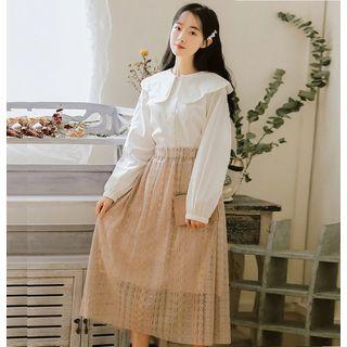 Lace Collar Shirt / Midi Skirt