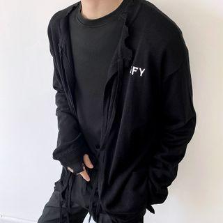 Round Neck Open Front Cardigan Black - One Size