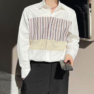 Stripe & Corduroy Panel Oversized Shirt