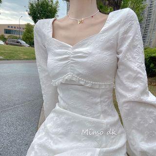 Long-sleeve Jacquard A-line Midi Dress