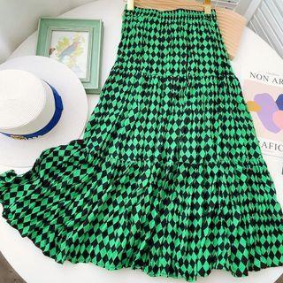 Diamond Pattern Tiered Midi A-line Skirt