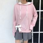 Bow-accent Loose-fit Hooded Pullover