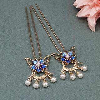 Butterfly & Flower Alloy Faux Pearl Hair Stick