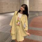 Single Breasted Blazer High-waist Plain Dress Shorts