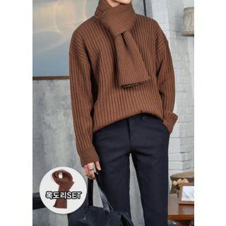 Loose-fit Rib-knit Top With Muffler