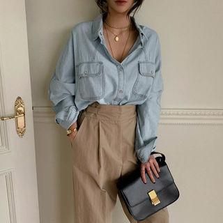 Oversized Denim Shirt Light Blue - One Size