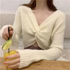 Plain V-neck Long-sleeve Cropped Sweater