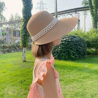 Faux Pearl Trim Woven Sun Hat
