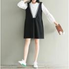 Lace Panel Long-sleeve Mock Two-piece Dress