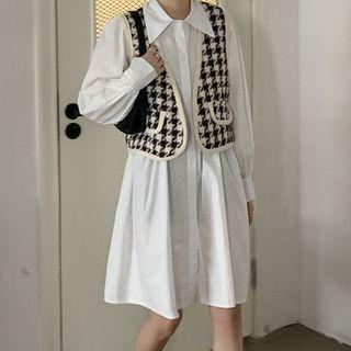 Set : Shirt Dress + Plaid Vest