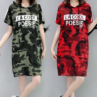 Short-sleeve Hooded Camo T-shirt Dress