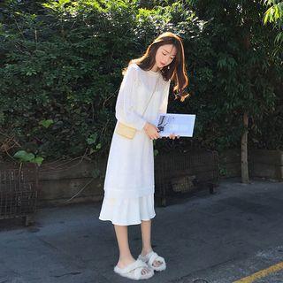 Set: Spaghetti Strap Dress + Long-sleeve Knit Dress