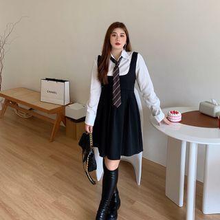 Plus Size Long-sleeve Shirt / Sleeveless A-line Dress / Tie