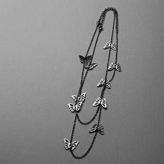 Set Of 2: Butterfly Alloy Necklace Silver - One Size