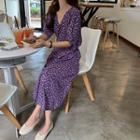 Floral A-line Midi Dress Purple - One Size