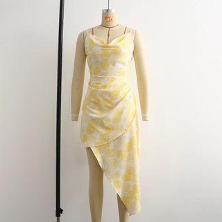 Spaghetti Strap Print Irregular Sheath Dress