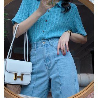Polo-neck Cut-out Knit Top