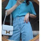 Polo-neck Cut-out Knit Top