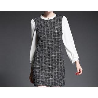 Long-sleeve Patterned Collared Dress