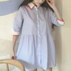 3/4-sleeve Striped Mini Shirtdress