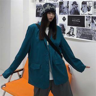 Plain Loose-fit Blazer Peacock Blue - One Size