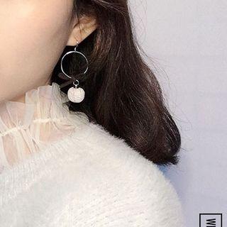 925 Sterling Silver Pom Pom Dangle Earring 1 Pair - Beige - One Size