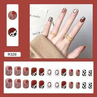 Leopard Print Faux Nail Tips R329 - Wine Red - One Size
