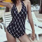 Checked Halter-neck Swimsuit