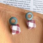 Plaid Geometric Stud Earring 1 Pair - Green & Red - One Size